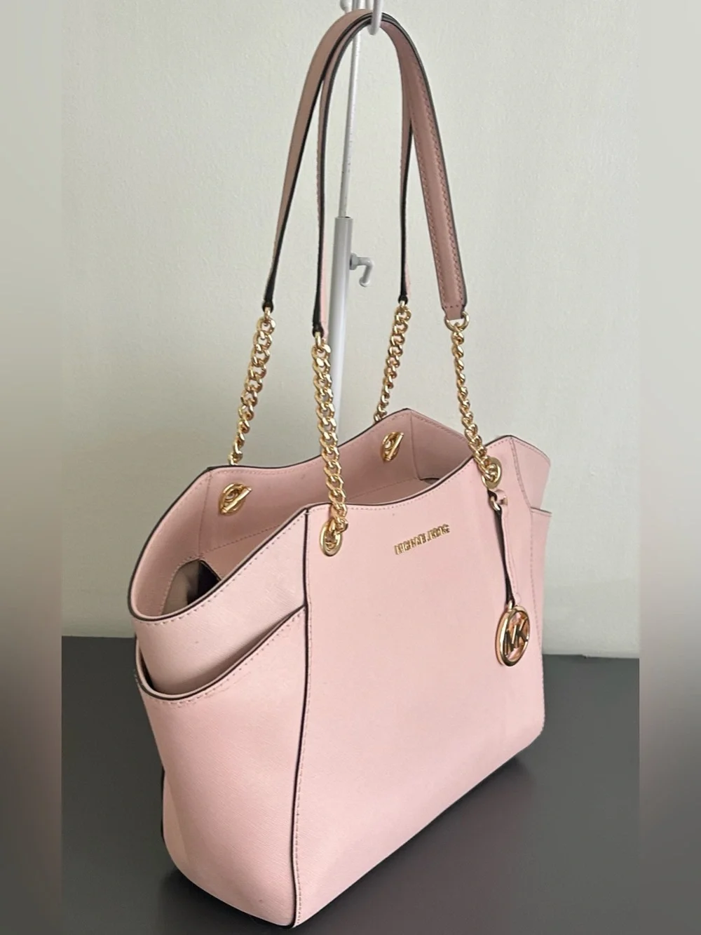 Michael Kors Pink Saffiano Leather Tote Bag large structured shoulder bag